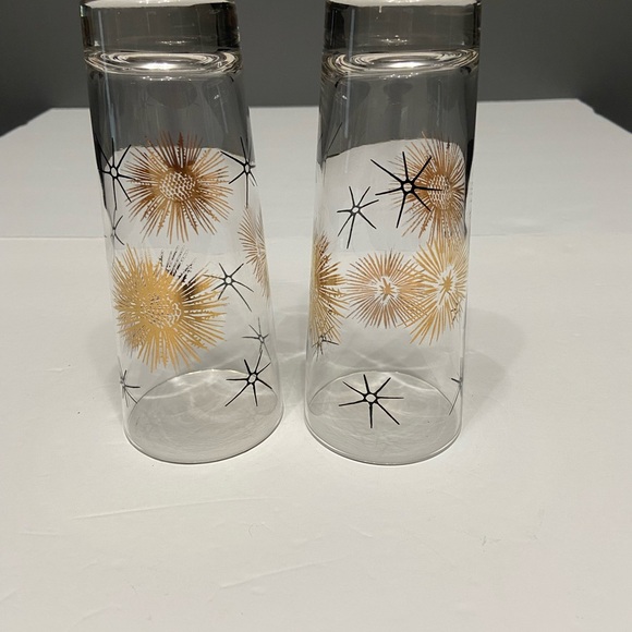 VTG-2 FEDERAL GLASSES 22K Gold Black Atomic Collins Cocktail Starburst MCM - Picture 3 of 10
